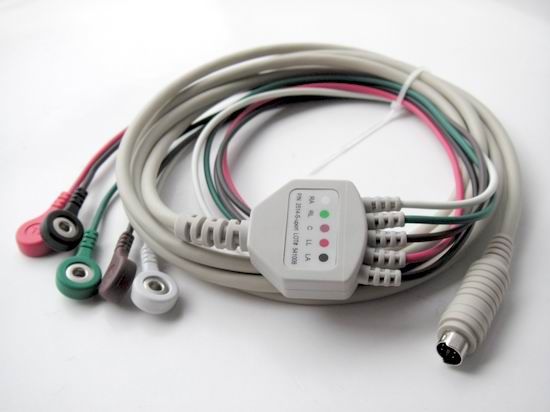 MEK One piece 5 leads ECG cable with snap,AHA,Mini Din 6pin