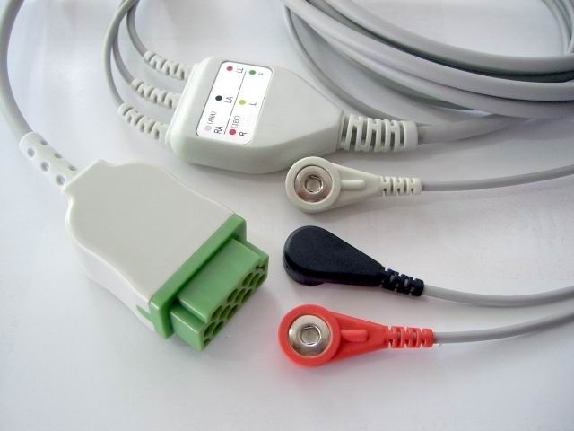 Marquette One piece 3 leads ECG cable with snap,AHA,11pin