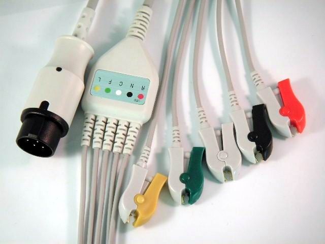Nihon Kohden One piece 5 leads ECG cable with clip,IEC,Round 8 pin