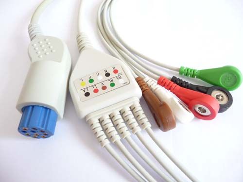 Datex one piece 5 leads ECG  cable, Snap AHA, Round 10pin
