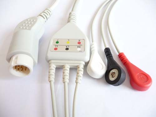 Philips one piece 3 leads ECG cable, Round 12 pin, Snap AHA
